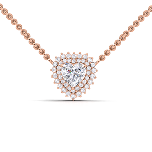 Collar con colgante de doble halo de diamante cultivado en laboratorio de 1 quilate en forma de corazón, de lujo, en oro amarillo, blanco y rosa de 9 quilates, joyería nupcial de diseñador. - Product Image 1