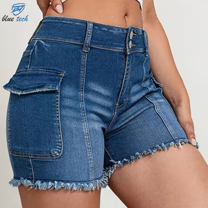 High Quality Women High Waist Breathable <b>Washed</b> Denim Shorts Stretch Casual Summer Factory Price Wholesale Supplier - Product Image 3