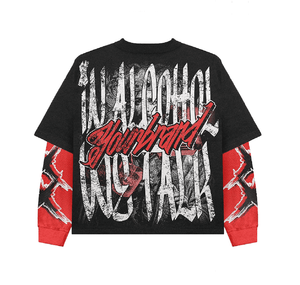 Drop Shoulder T-shirt Boxy Graphic Tee 320 GSM algodón serigrafía térmica doble manga larga recortada camisetas hombres - Product Image 1