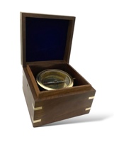 Compass Gimbaled Wood Brass Glass Art Decor Box Nautical Office Decor Elegant Rotating Instrument Desk Shelf Study Lightweight