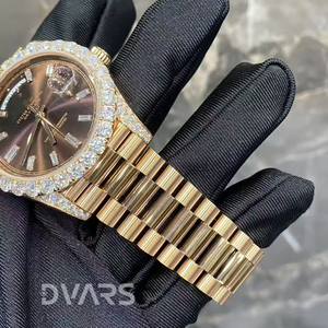 Montre élégante pour homme en acier inoxydable plaqué or rose avec moissanite, charme élégant, 10 mm, mouvement mécanique ETA, or blanc tendance - Product Image 2