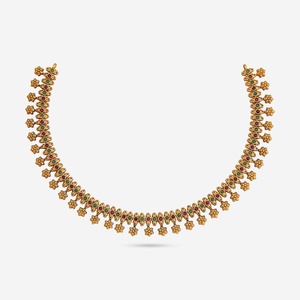 Collier de mariage authentique pour femme, en forme de fleur, en pierre synthétique, finition or poli, style antique, objet de collection culturel - Product Image 1