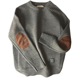 Pull en maille à col rond classique à broderie numérique avec empiècements en polaire aux coudes, couleurs personnalisées pour hommes, très demandé - Product Image 3