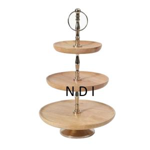 Soporte para pasteles de madera de aspecto tradicional, forma redonda, con acabado natural, para celebraciones de cumpleaños en casa, al precio más bajo. - Product Image 3