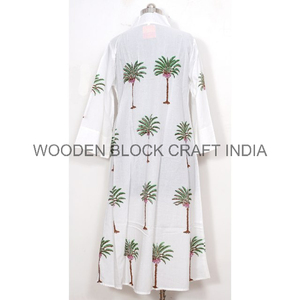 Handmade White Cotton <b>Midi</b> <b>Dress</b> for Women Boho Style with Loose Fit Eco-Friendly Hand Block Print Casual Vacation <b>T</b> <b>Shirt</b> - Product Image 2