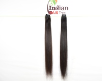 Extensions de cheveux naturels indiens Remy, noirs, lisses, en paquet de 22 pouces, double trame, doux et soyeux, à clipser