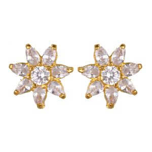 14K Vàng Mạ Ấn Độ Truyền Thống Hoa Hình Dạng Zirconia Ngọc Trai CZ Stud Bông Tai Xỏ Đồ Trang Sức Cho Sử Dụng Hàng Ngày Cô Gái - Product Image 4