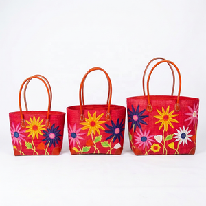 Bolso Tote de Rafia Bordado, Bolso de Compras Reutilizable, Cierre Abierto, Patrón Floral de Algodón, Bolso Portátil para Viajes Diarios - Product Image 4
