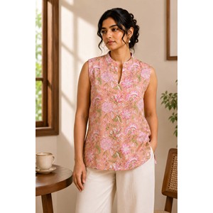 Haut court à bretelles florales pour femme - Camisole sans manches respirante en rose taille S - Product Image 2