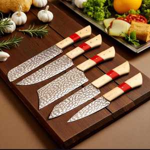 Juego de Cuchillos de Chef de Acero con Alto Contenido de Carbono Hechos a Mano de Alta Calidad con Mangos de Hueso, Juego de 5 Piezas con Funda de Cuero, Recubrimiento Negro - Product Image 1