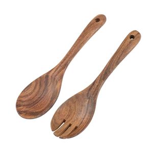 Juego de Cubiertos para Ensalada, Tenedor y Cuchara de Madera Natural con 2 Espátulas, Utensilios Hechos a Mano Sostenibles - Product Image 6
