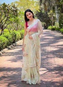 Bordado de secuencia de hilo multicolor tejido plateado trabajo Floral de seda con borde 3mm ropa india y paquistaní - Product Image 6