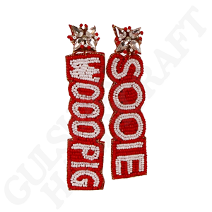 ต่างหูลูกปัดรูปหมูของมหาวิทยาลัยอาร์คันซัสเครื่องประดับวันแห่งเกมสีแดงและสีขาวเหมาะสำหรับเด็กผู้หญิง - Product Image 1