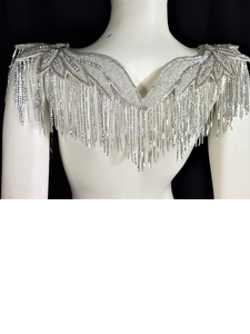 Patchs d'épaulettes en perles de cristal clair faits à la main strass accessoires de bijoux de mariée à coudre pour robes formelles et de mariée - Product Image 5