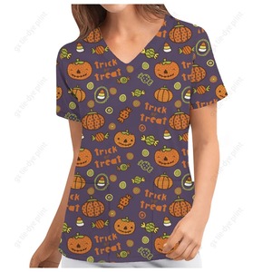 Top d'infirmière à manches courtes et col en V pour femmes Halloween Mode féminine décontractée Impression Top Protective Work Suit Medical Working Uniform - Product Image 5