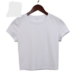 Camiseta OEM con logotipo personalizado para niña, Camiseta ajustada de algodón liso de verano, Camiseta corta recortada para mujer - Product Image 5