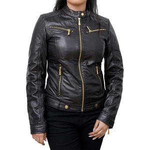 Chaqueta de cuero de manga larga con cremallera para mujer Chaqueta de cuero de mujer de aspecto elegante con bolsillo - Product Image 5