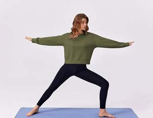 Sweat-shirt court à manches longues et col rond pour femmes, décontracté, basique - Product Image 2