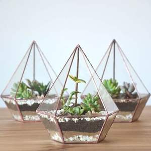 New Wholesale Decorative Mini Artificial Pyramid Shape Set of 2 Pcs <b>Geometric</b> <b>Terrarium</b> Clear Glass Black for Wedding Decoration - Product Image 6