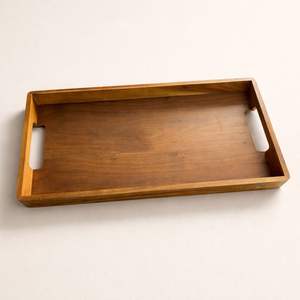 Plateau de rangement et de service en bois massif de qualité supérieure avec poignées découpées, finition lisse, pour cuisine, salle à manger, table basse, décoration intérieure - Product Image 1