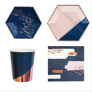 Party Gilding Blue Disposable Tableware Paper Napkins Cups Plates For Kids Birthday Wedding Party Decoration Birthday Supplies