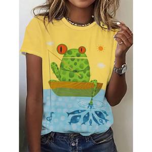 2025 moda mujer patrón sólido 3D dibujos animados Animal camiseta Casual manga corta cuello redondo Top de gran tamaño hecho 220 gramos de punto - Product Image 6