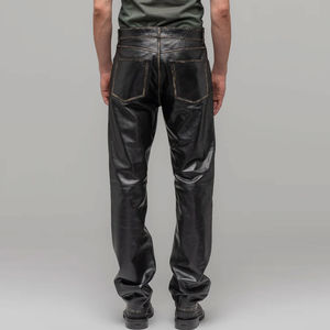 Pantalon en cuir pour hommes personnalisé en gros style de rue droit devant plat conception légère Spandex toile tissu personnalisé - Product Image 4