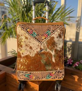 Bolsas de equipaje de cuero metálico hechas a mano Real, bolsa de carrito de cuero de piel mecanizada de usos múltiples, Maleta de viaje de tamaño grande Unisex - Product Image 4