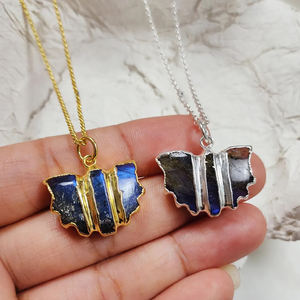 Labradorite or plaqué chauve-souris collier pendentif à breloques animal or 14K plaqué or bijoux en laiton en gros - Product Image 4