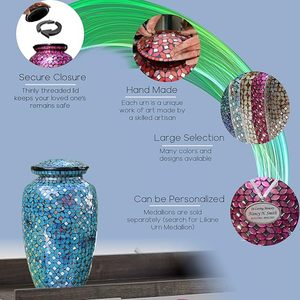 Urne funéraire moderne en verre faite à la main Grande urne funéraire en métal de taille adulte avec carreaux individuels appliqués à la main pour les cendres humaines - Product Image 5