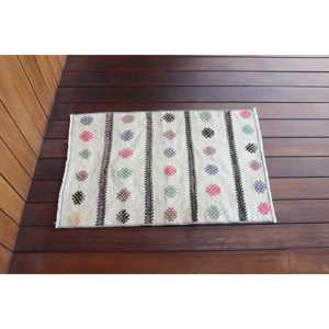 Tapis turc vintage, petit tapis de 1,6 x 2,5 pi (50 x 76 cm), tapis oriental en laine blanche - Product Image 3