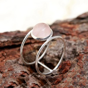 925 Sterling Silver Classic Natural Gemstone Ring Pink Rose Quartz with Bezel Setting for Wedding Engagement Anniversary Gift - Product Image 1