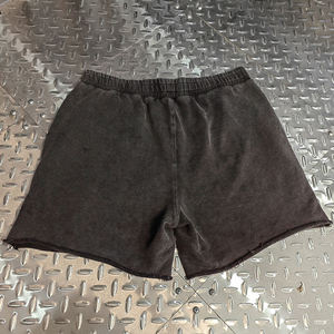 Vintage Wash Thick Cotton Streetwear Sweat <b>Shorts</b> Custom Logo <b>Men</b> Applique Embroidery <b>Patched</b> Raw Hem French Terry <b>Shorts</b> - Product Image 4