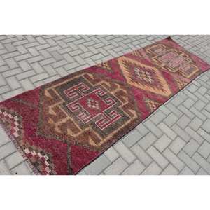 Tapis en laine turque vintage classique 3X9.4ft marron et beige style patchwork support en latex à tissage plat pour la décoration du salon utilisation en voiture - Product Image 2