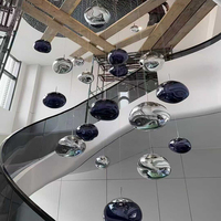 Lustre LED sur mesure au design moderne, suspension à boules de verre multicolores, pour villa, escalier, hôtel, hauteur réglable, long