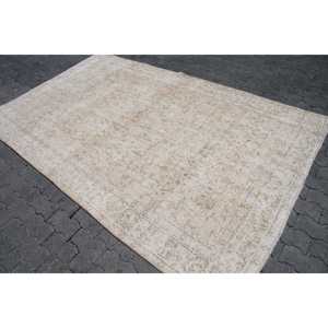 5.6x9 ft Rug, Vintage Turkish Rug, <b>Brown</b> Floral <b>Wool</b> Rug - Product Image 2