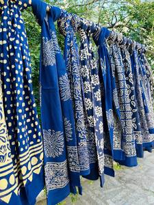 Indigo Blue Block Print Bohemian Pareo Wrap Sarongs Beach Cover Up Bufandas de verano - Product Image 5