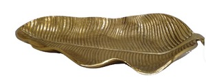 จานเสิร์ฟอะลูมิเนียมรูปทรงใบไม้เคลือบทองคำ MH Sons งานศิลปะตกแต่งสไตล์อาร์ตเดโค งานฝีมือโลหะคุณภาพสูง บรรจุภัณฑ์ชิ้นเดียวสำหรับโรงแรม - Product Image 2