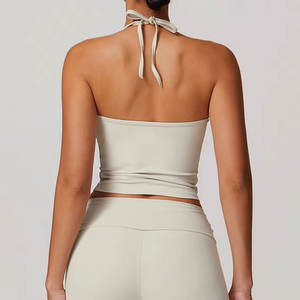 2024, venta al por mayor, camisetas personalizadas para mujer, camisetas sin mangas Halter ligeras transpirables de Color sólido a la moda para mujer - Product Image 5