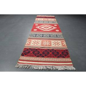 2.5x8.1 ft Turkish Rug, Vintage <b>Runner</b> Rug, <b>Red</b> Beige Ombr Wool Rug - Product Image 2