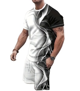 Camiseta deportiva de cuello redondo de alta calidad 2024 para hombre, conjunto de pantalones cortos con cordón largo, ropa informal de talla grande para gimnasio, ajuste holgado estampado - Product Image 1