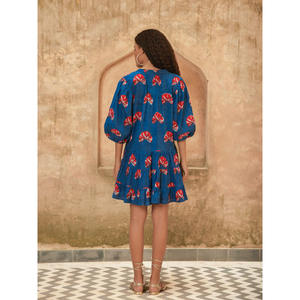 ชุดเดรสผ้าฝ้ายอินดิโก้ Nada Cotton Indigo Midi - ชุดเดรสทรงคัตเอาท์สุดหรูสำหรับผู้หญิง สวมใส่สบายๆ ในวันสบายๆ ไซส์ XL - Product Image 5