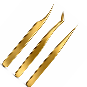 Juego de Pinzas para Pestañas Doradas, Pinzas de Precisión para Extensión de Pestañas, Rectas, Curvas y Anguladas, de Acero Inoxidable, Duraderas y Profesionales - Product Image 1