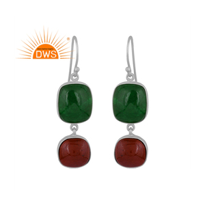 Pendientes colgantes de plata de ley oxidada de la mejor calidad, jaspe rojo Natural y piedra preciosa de Jade verde, joyería personalizada para regalo de mujer - Product Image 1