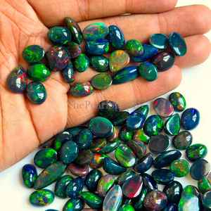 Cabujón de Ópalo Negro Natural Brillante de 8x10-10x14 mm, Ópalo Etíope Welo Fire, Gema Ovalada en Forma de Pera y Marquesa, Piedra Suelta para Joyería - Product Image 4