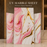 Panel Decorativo de Pared de PVC con Diseño Dorado, Lámina de Mármol UV Rosa Blanco MORLENX