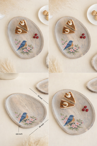 Plat de service en bois de manguier écologique, motif floral, peint à la main, passe au lave-vaisselle, personnalisable pour les cadeaux - 13 pouces x 10 pouces x 0,6 pouces - Product Image 2