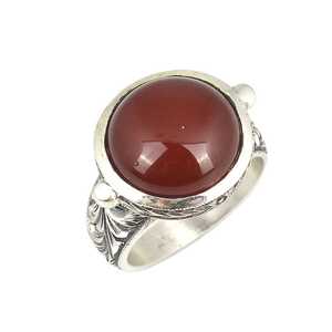 925 Sterling Silver Rhodium Plated Men's Geometric <b>Statement</b> <b>Ring</b> with Red Agate and Hand Engraving - Product Image 1