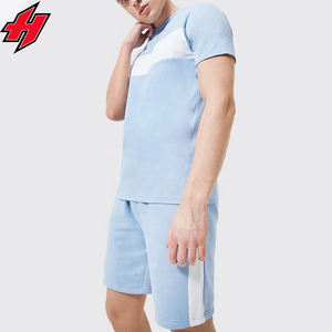 100% algodón tejido Hombre dos piezas conjuntos cortos camiseta lisa y pantalones cortos estampado Logo verano ropa Casual conjuntos de hombres camiseta para hombres - Product Image 2