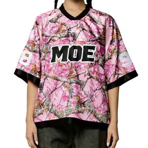 Maillot de football américain personnalisé unisexe en mesh camouflage rose, coupe oversize, manches courtes, fabrication OEM, marque privée, vente en gros, USA - Product Image 1